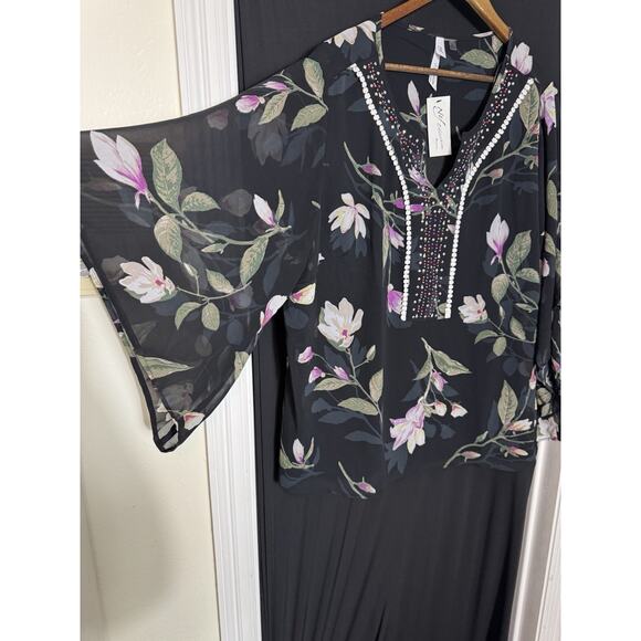NY Collection NWT 2X Embellished V-Neck rhinestone pull over sheer fairy floral - Picture 4 of 10